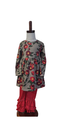 Crimson Blossom Tunic with Ruffle Leggings Set
